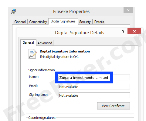 Screenshot of the Zugara Investments Limited certificate